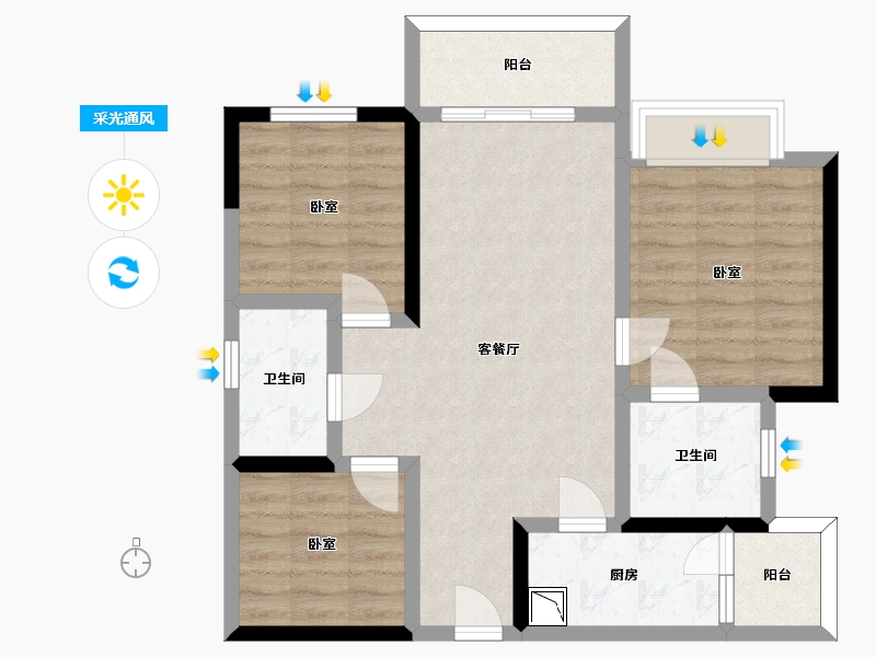 四川省-眉山市-融创南凌樾-74.58-户型库-采光通风