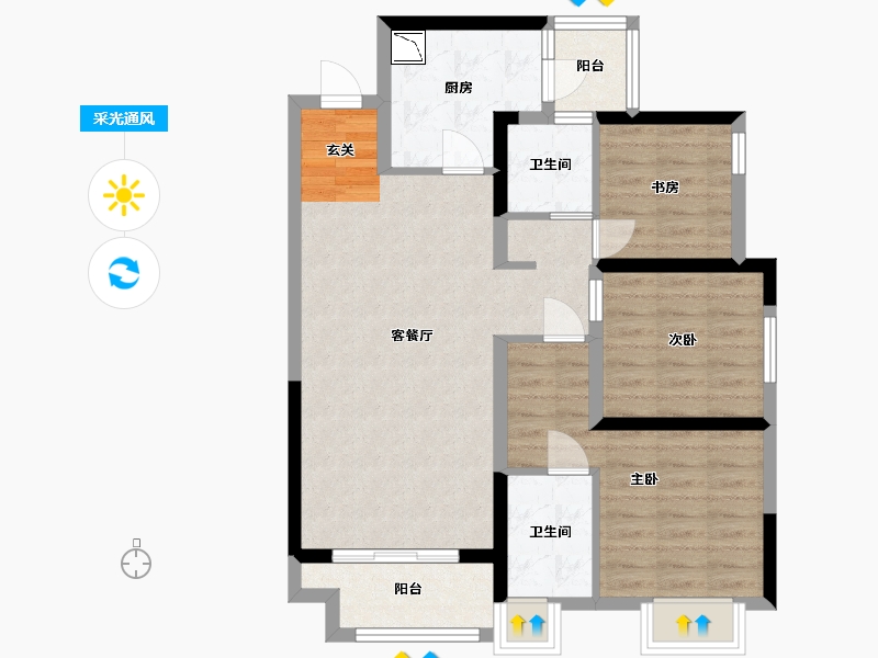 贵州省-贵阳市-华润悦府-80.64-户型库-采光通风