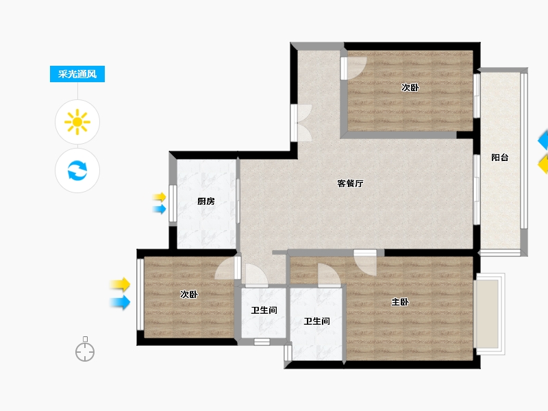 陕西省-渭南市-龙记檀府-95.56-户型库-采光通风