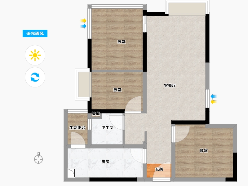 四川省-成都市-泛悦城市广场-60.50-户型库-采光通风