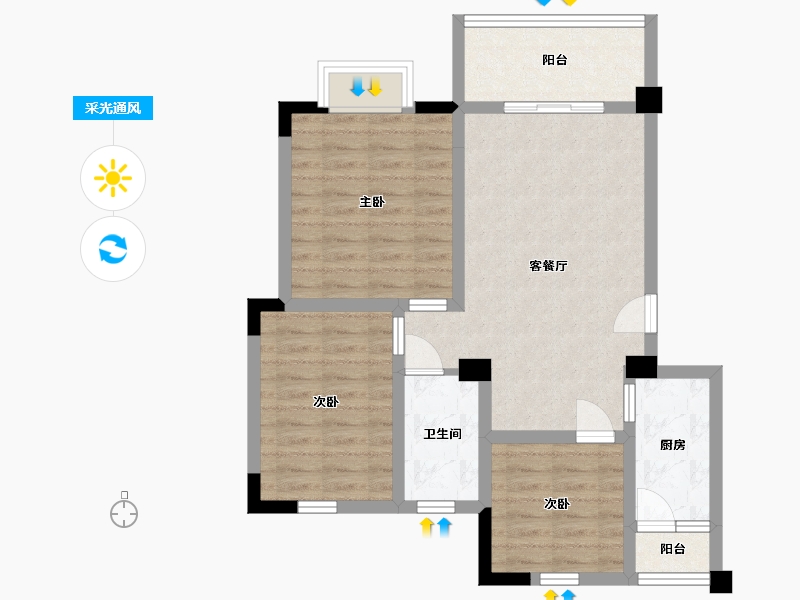 贵州省-贵阳市-息烽1号-73.75-户型库-采光通风