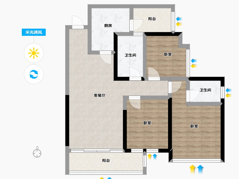 四川省-成都市-金色阳光名邸-83.30-户型库-采光通风