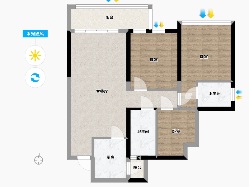 四川省-成都市-金色阳光名邸-75.64-户型库-采光通风