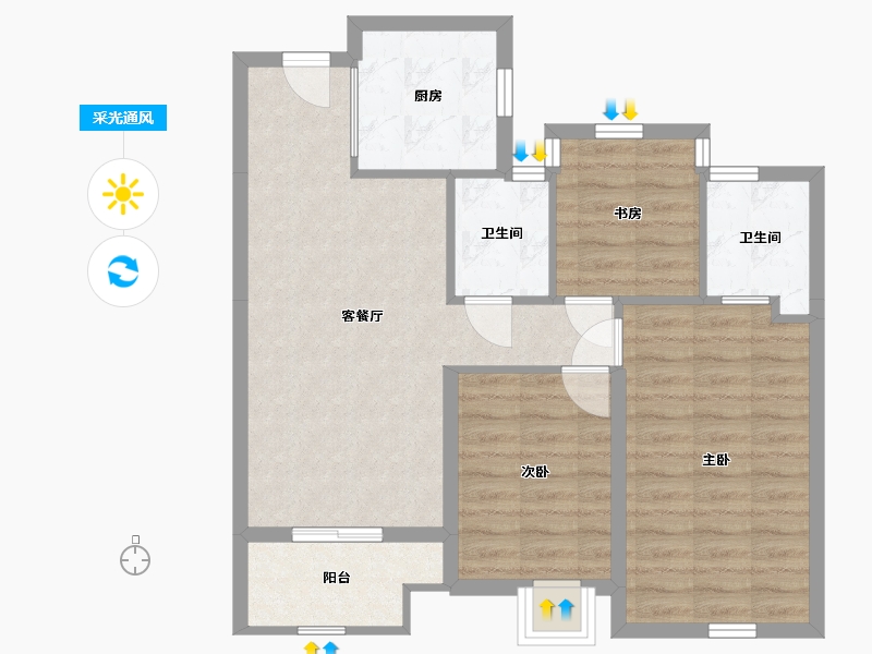 浙江省-杭州市-时代滨江翡翠之星-73.63-户型库-采光通风