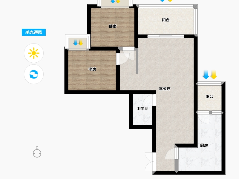 贵州省-安顺市-宝捷地产黔中1号-66.47-户型库-采光通风