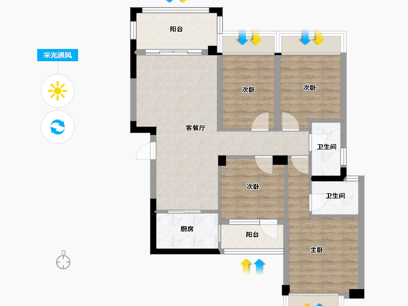 广西壮族自治区-桂林市-碧园南溪新城-86.37-户型库-采光通风