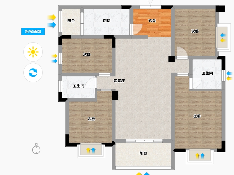 贵州省-贵阳市-息烽1号-105.01-户型库-采光通风