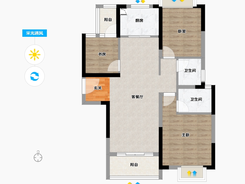 四川省-成都市-新城瑞升悦隽西江-76.99-户型库-采光通风