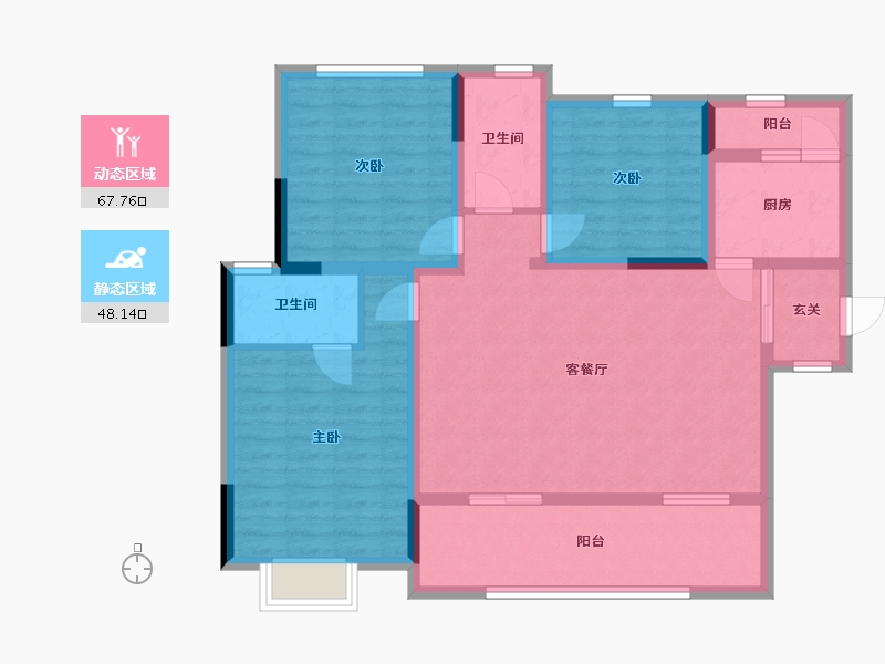 四川省-宜宾市-恒润安宁府-102.92-户型库-动静分区