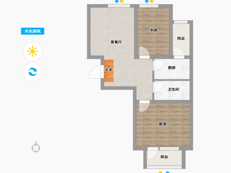 河北省-唐山市-水榭花城-56.95-户型库-采光通风