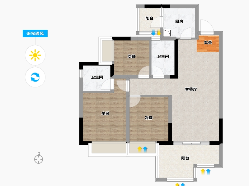 四川省-成都市-蓝光观岭·雍锦半岛-78.56-户型库-采光通风