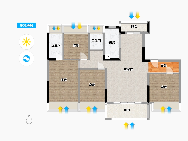 贵州省-贵阳市-碧桂园西南上城-105.86-户型库-采光通风