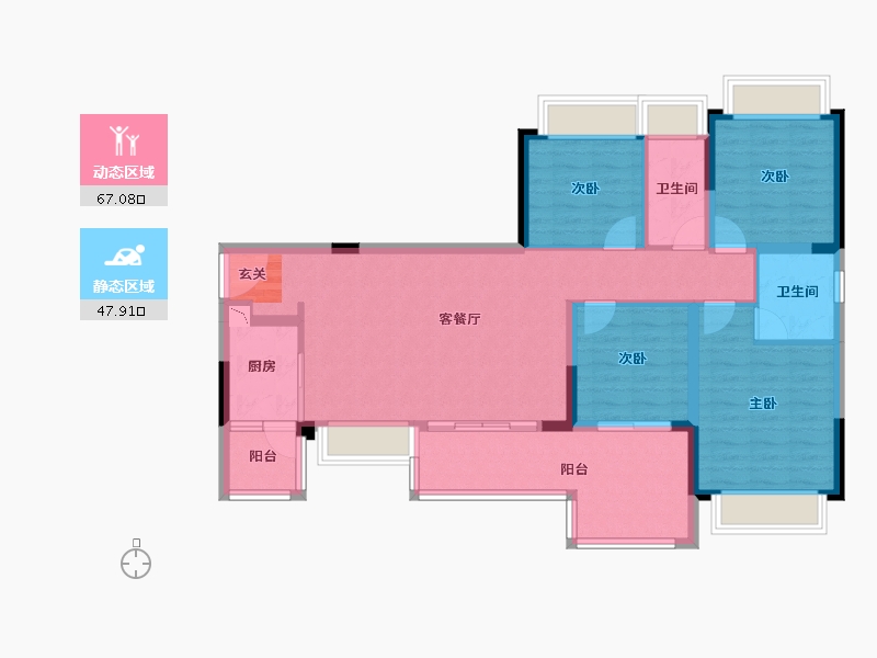 四川省-成都市-蓝光观岭·雍锦半岛-102.86-户型库-动静分区