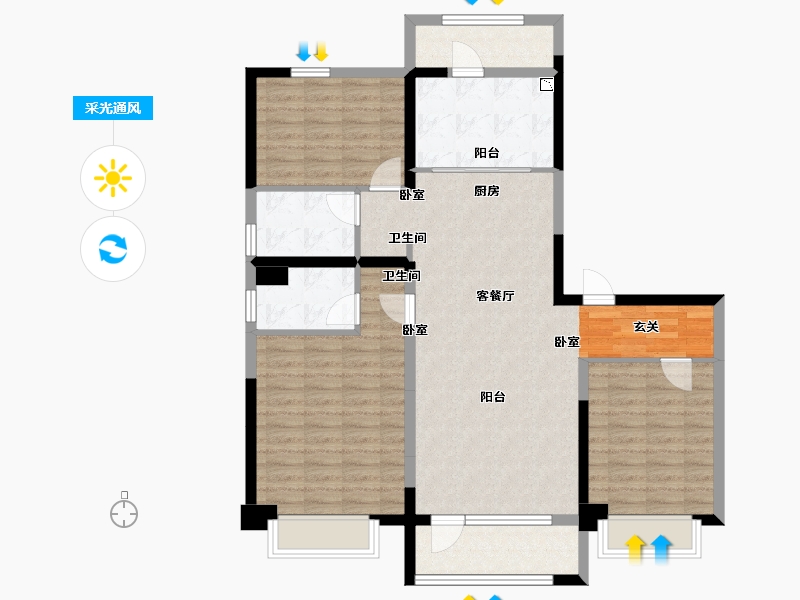 河北省-石家庄市-碧桂园晋州府-106.41-户型库-采光通风