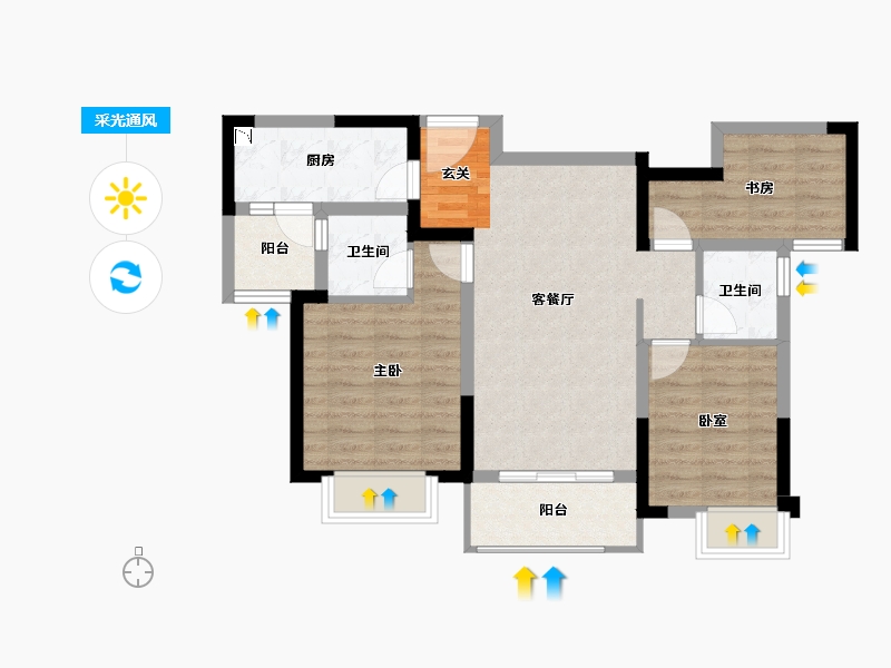 四川省-成都市-新城瑞升悦隽西江-74.55-户型库-采光通风