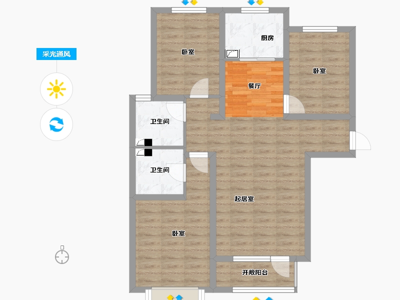 河北省-石家庄市-唐宫原著名邸-81.29-户型库-采光通风