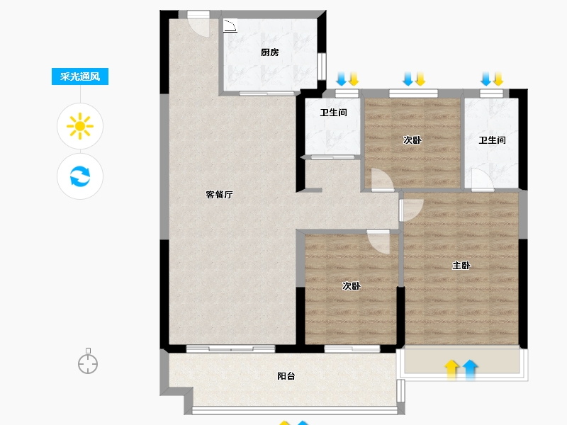 河南省-许昌市-碧桂园凤凰城-94.00-户型库-采光通风