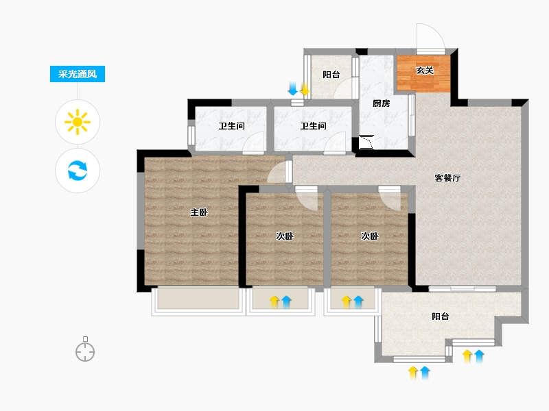 四川省-成都市-蓝光观岭·雍锦半岛-93.76-户型库-采光通风