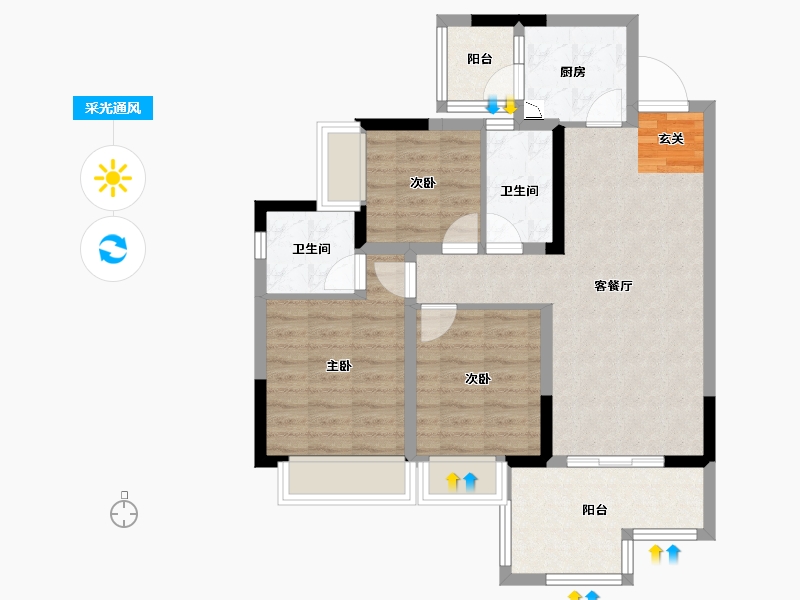 四川省-成都市-蓝光观岭·雍锦半岛-78.67-户型库-采光通风