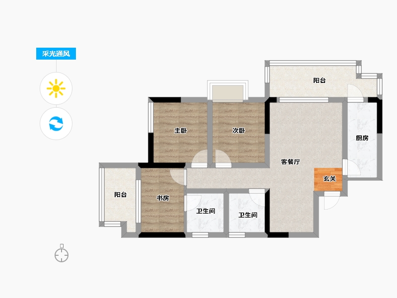 四川省-成都市-榕晟水岸丽府-72.62-户型库-采光通风