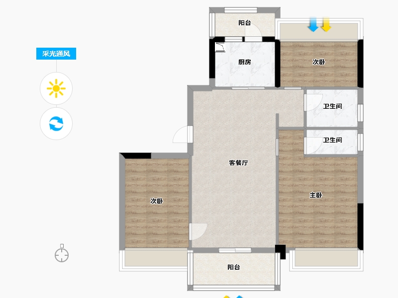 贵州省-贵阳市-碧桂园西南上城-88.29-户型库-采光通风