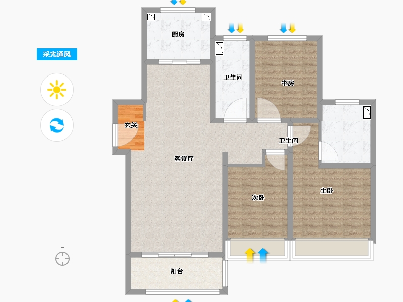 河北省-唐山市-仁恒公园四季-110.08-户型库-采光通风