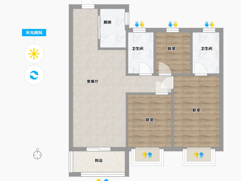 山西省-太原市-中国铁建·青秀嘉苑-63.80-户型库-采光通风