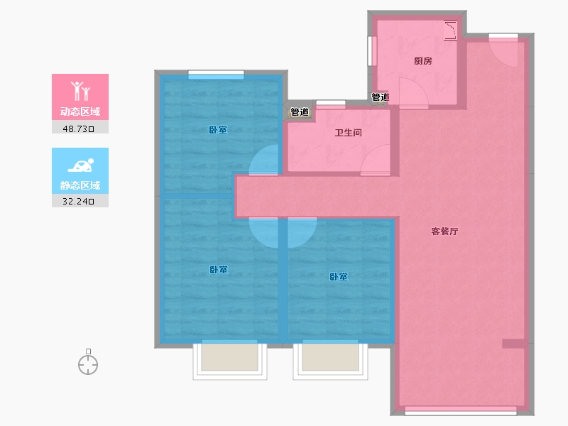 山西省-太原市-金科·博翠天宸-72.17-户型库-动静分区