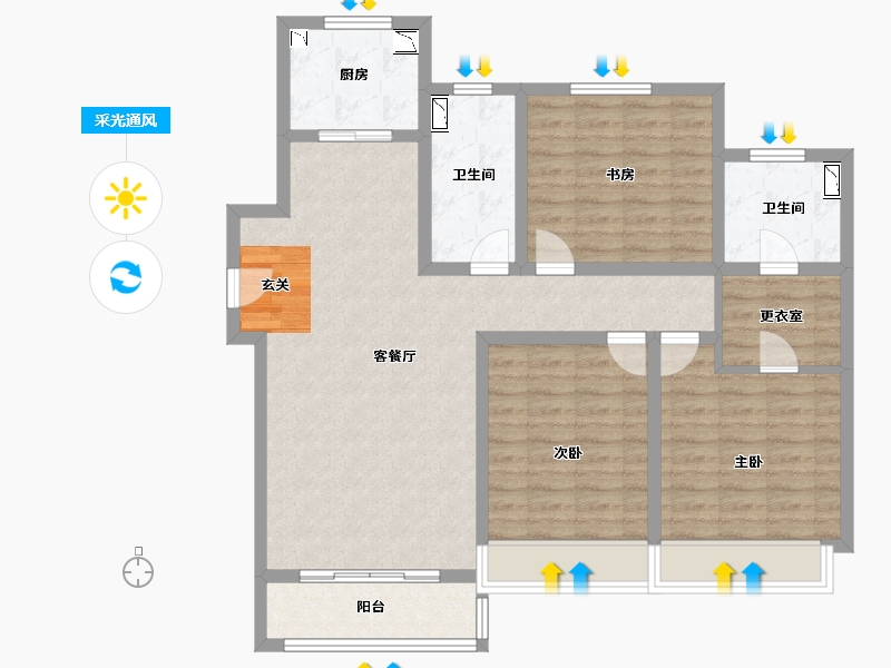 河北省-唐山市-仁恒公园四季-106.05-户型库-采光通风