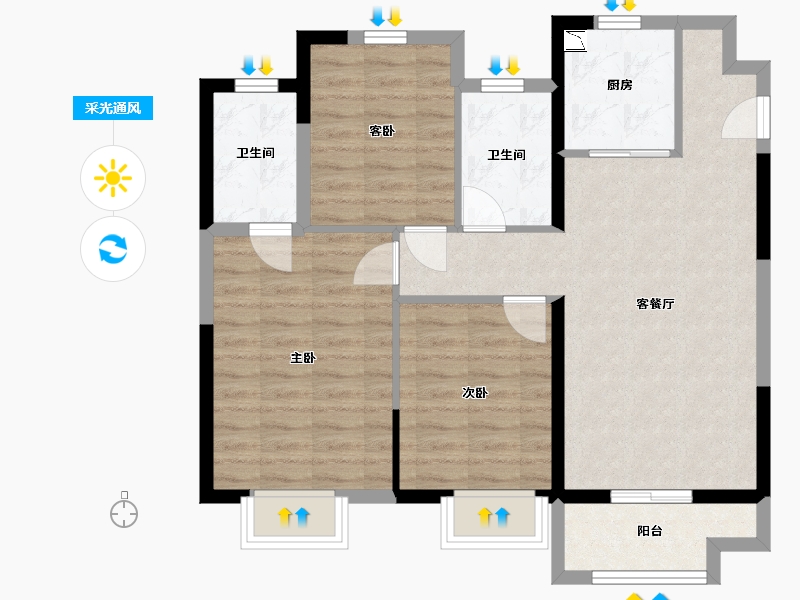 河北省-沧州市-中梁观沧海-80.35-户型库-采光通风