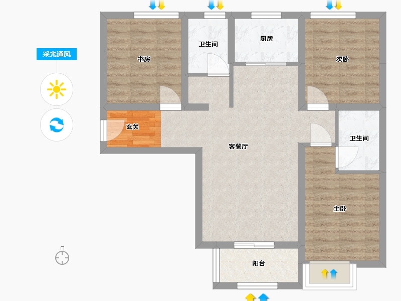 河北省-廊坊市-中交·香颂-72.34-户型库-采光通风