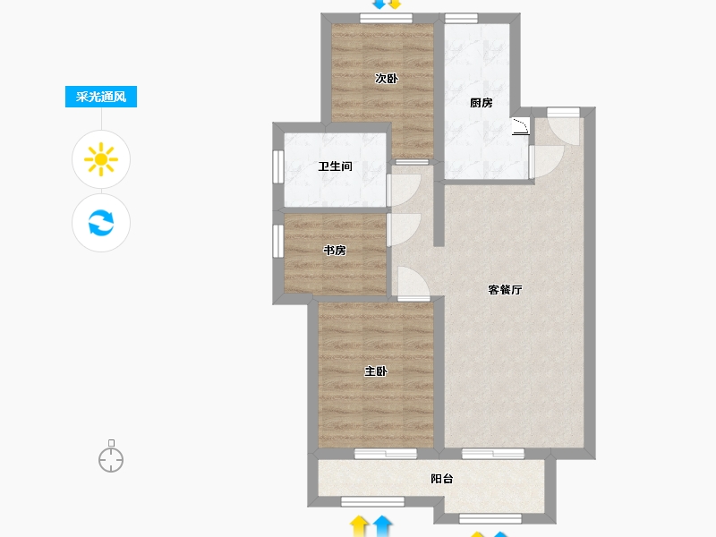 河北省-廊坊市-廊坊孔雀城公园海一期-66.12-户型库-采光通风