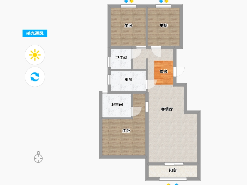 河北省-廊坊市-廊坊孔雀城公园海一期-74.95-户型库-采光通风