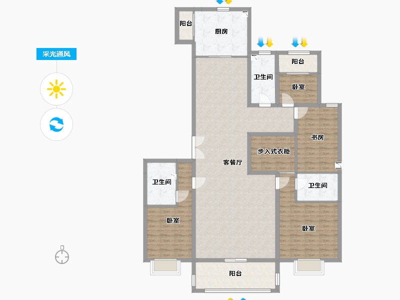 山西省-太原市-万达龙樾府-153.69-户型库-采光通风