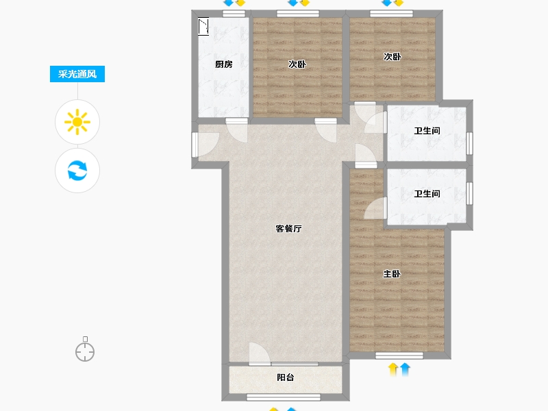 河北省-保定市-绿城诚园-101.00-户型库-采光通风