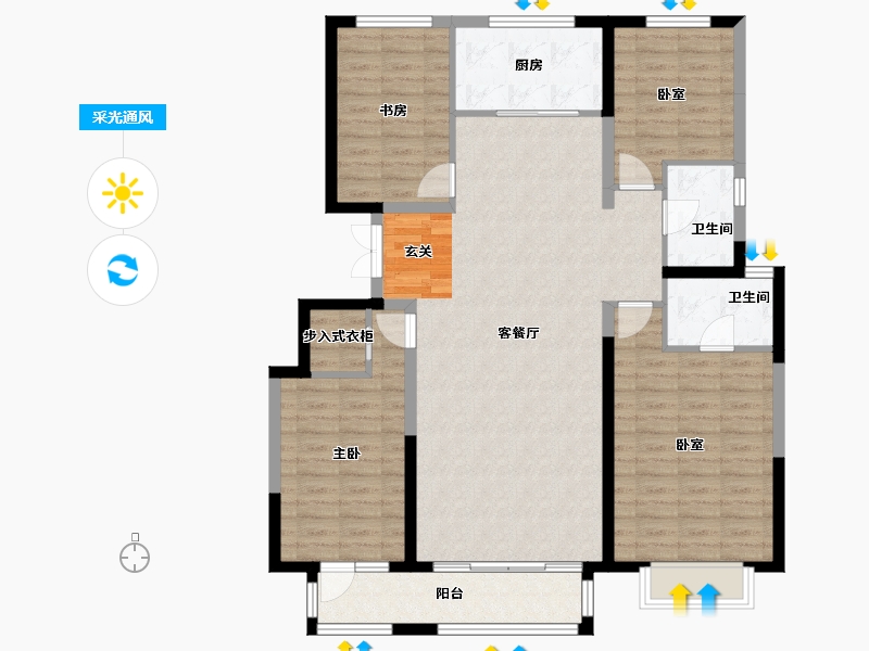 河北省-唐山市-万科金域缇香-122.62-户型库-采光通风