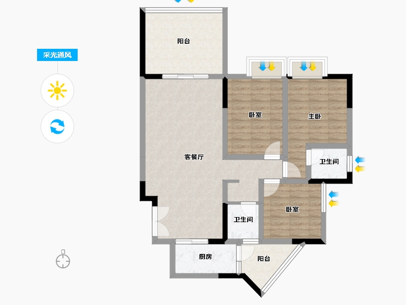 贵州省-遵义市-中凯华府-90.85-户型库-采光通风