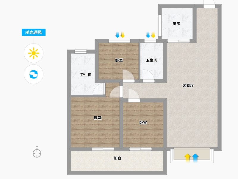 云南省-昆明市-兴港上锦湾-86.00-户型库-采光通风