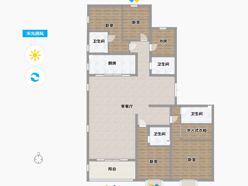 山西省-太原市-万达龙樾府-199.82-户型库-采光通风