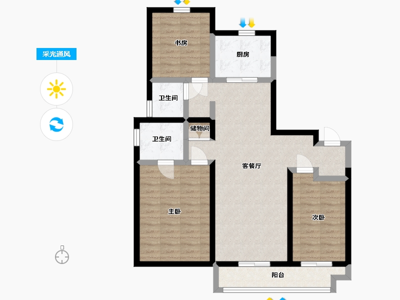 山西省-太原市-万科蓝湾传奇-89.70-户型库-采光通风