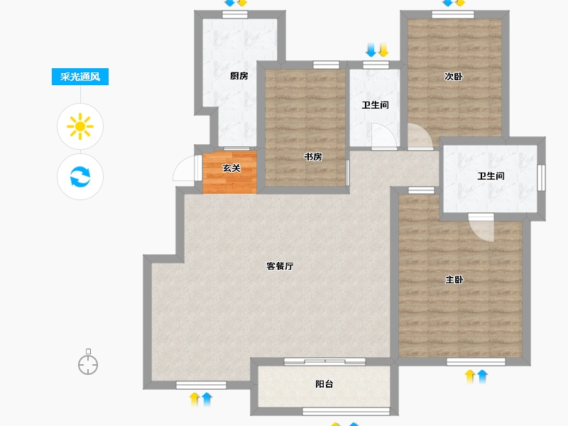 河北省-廊坊市-海德公园·都铎宫-108.80-户型库-采光通风