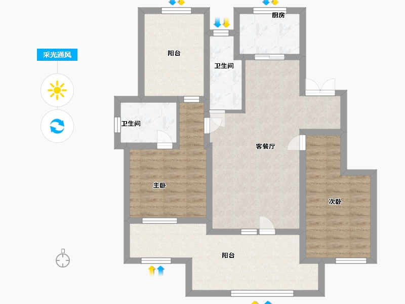 河北省-廊坊市-海德公园·都铎宫-83.20-户型库-采光通风