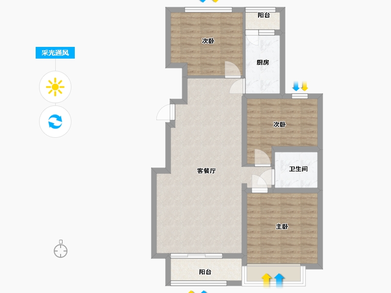 河北省-廊坊市-中远·泷玺臺-76.80-户型库-采光通风