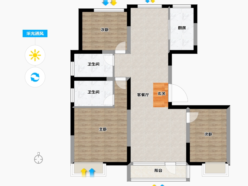 河北省-唐山市-新天地鹭港21区东-99.78-户型库-采光通风