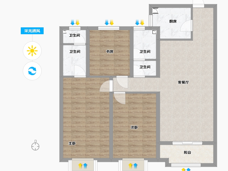 山西省-太原市-当代城ΜΟΜΛ-90.75-户型库-采光通风