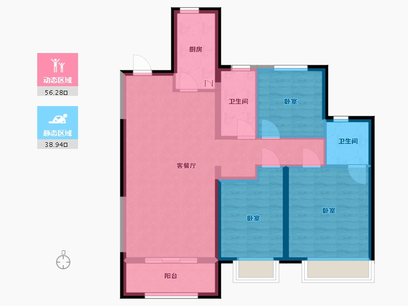 河北省-沧州市-保利花园-85.03-户型库-动静分区