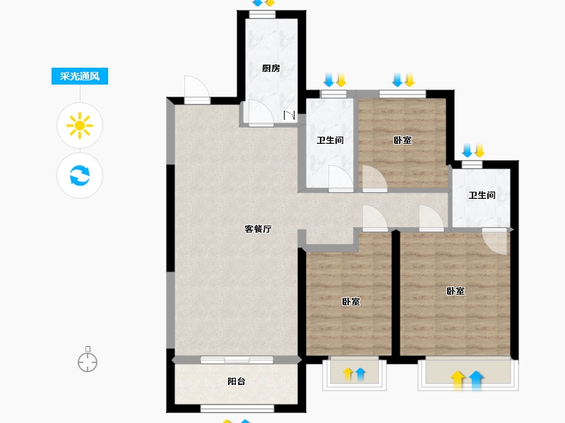 河北省-沧州市-保利花园-85.03-户型库-采光通风