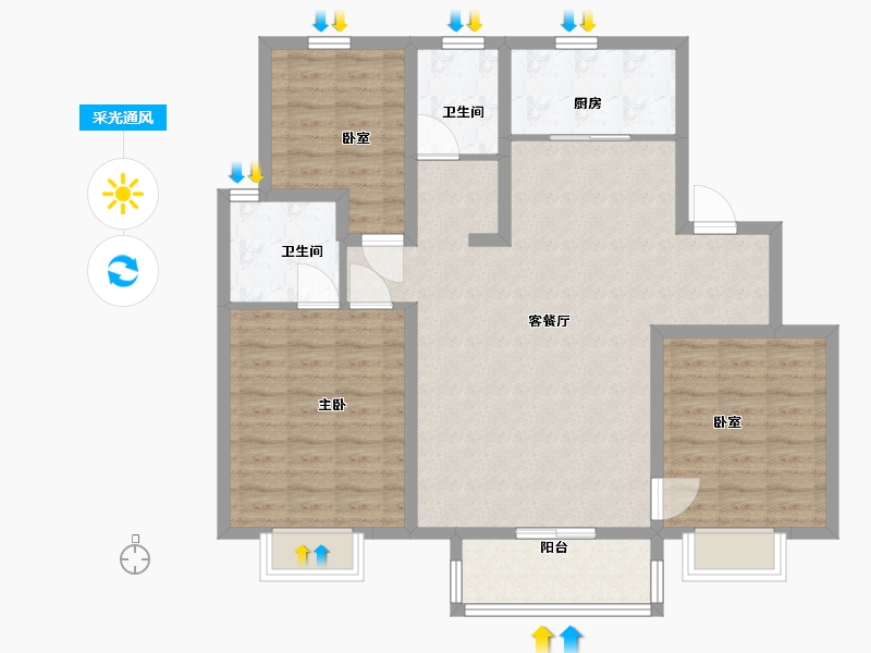 河北省-沧州市-新城悦隽风华-100.00-户型库-采光通风