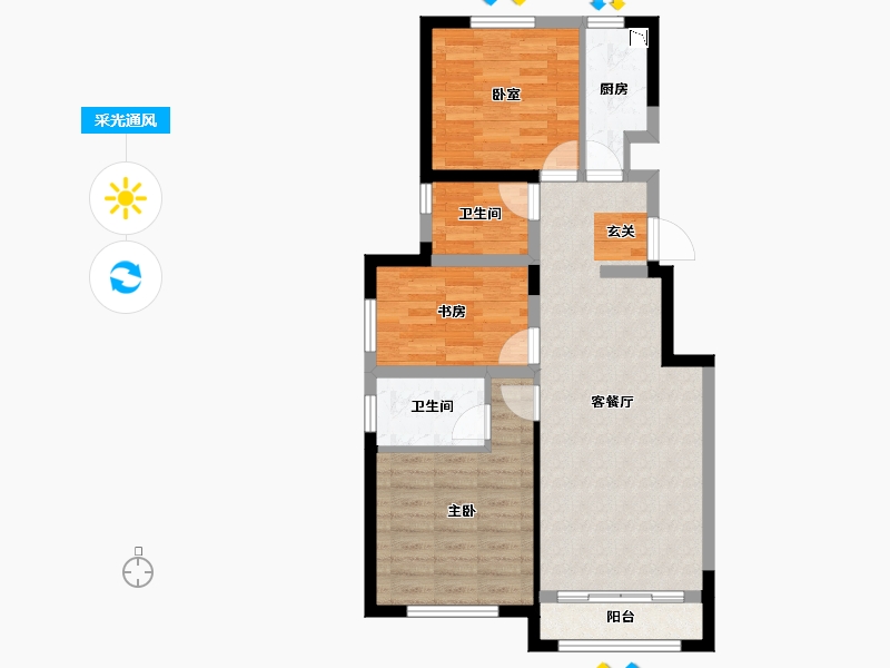 河北省-唐山市-金山壹号二期-74.77-户型库-采光通风