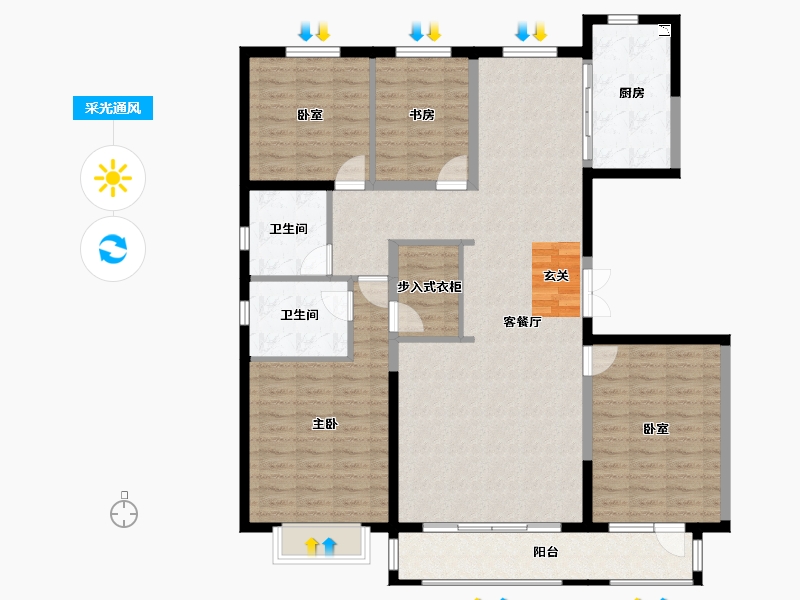 河北省-唐山市-万科金域缇香-137.11-户型库-采光通风